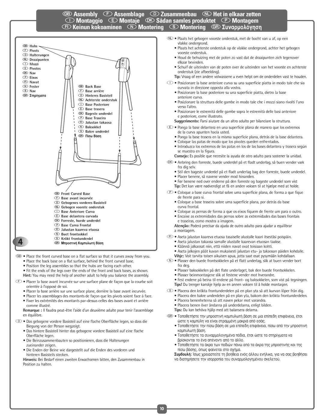 Fisher-Price G5918 manual Käännä jalkaosat niin, että niiden navat ovat toisiaan kohti 