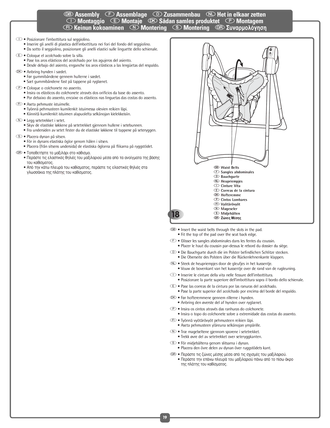 Fisher-Price G5918 manual Posizionare l’imbottitura sul seggiolino 