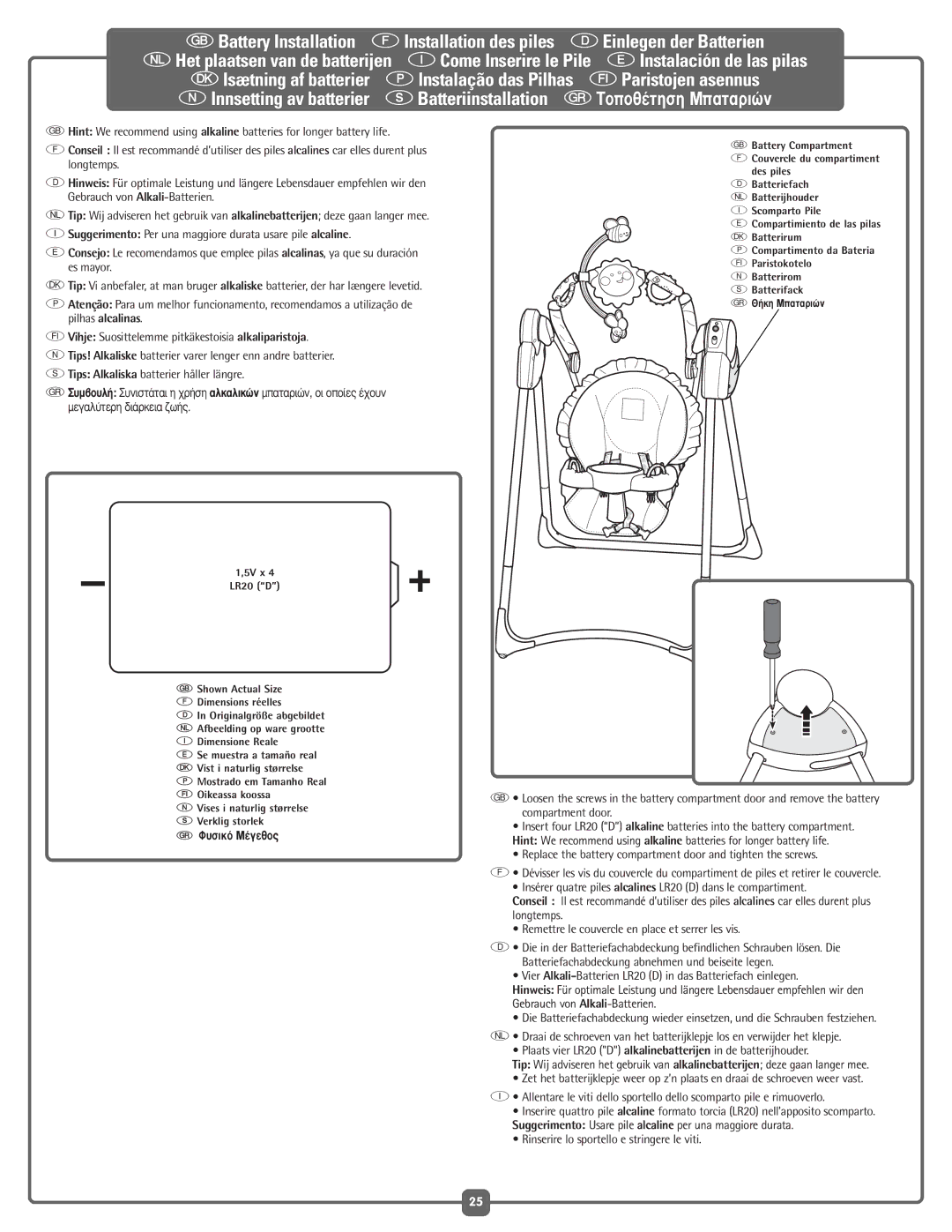 Fisher-Price G5918 Replace the battery compartment door and tighten the screws, Rinserire lo sportello e stringere le viti 