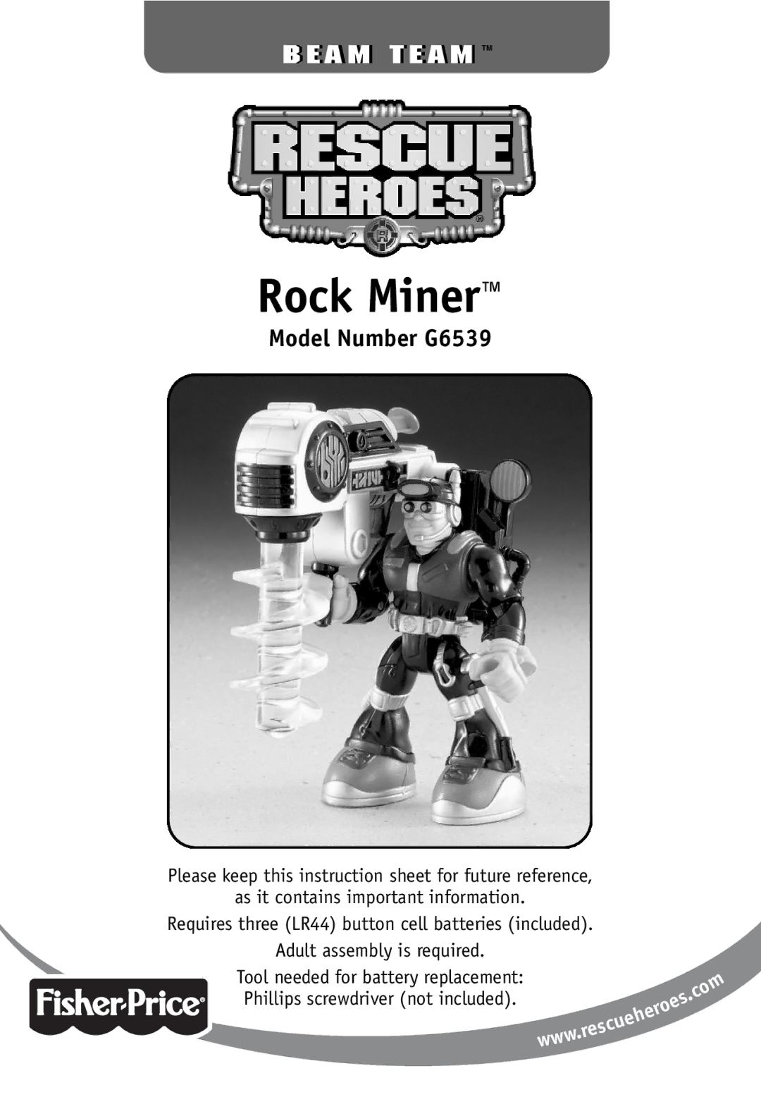 Fisher-Price G6539 instruction sheet Rock Miner 