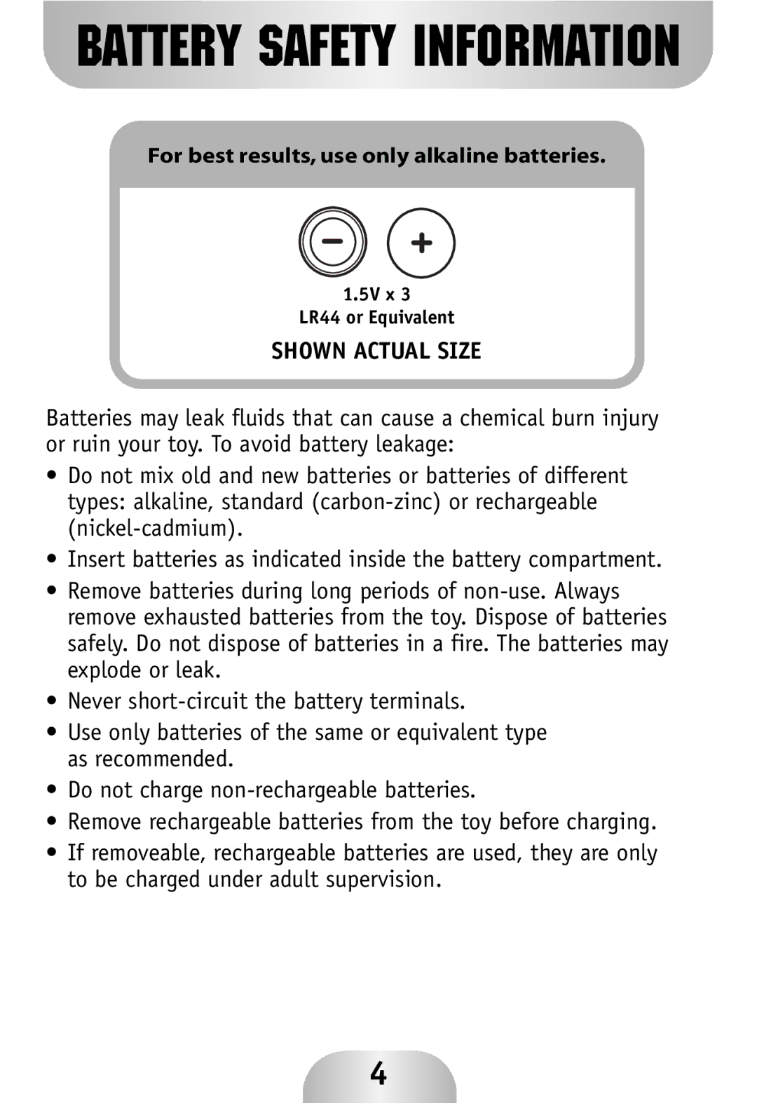 Fisher-Price G6539 instruction sheet Battery Safety Information 