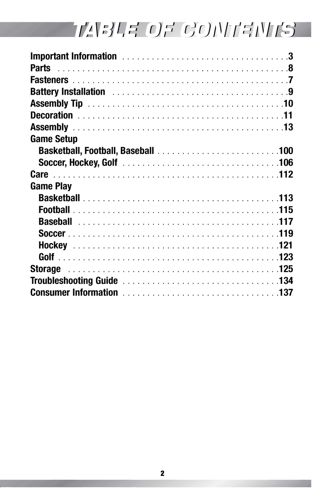 Fisher-Price C4492, H0127 owner manual Table of Contents 