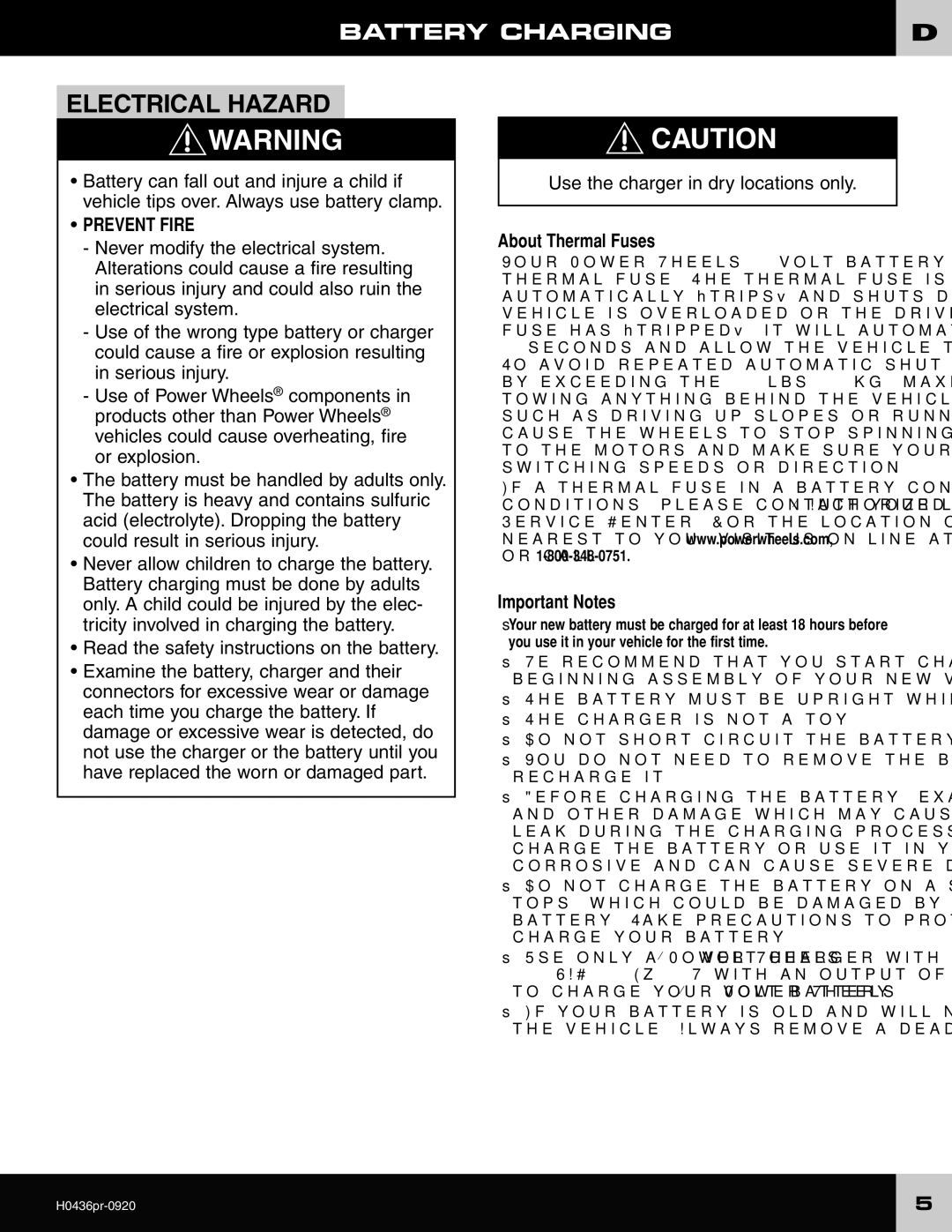 Fisher-Price H0436 owner manual Battery Charging, About Thermal Fuses, Important Notes, Or call 