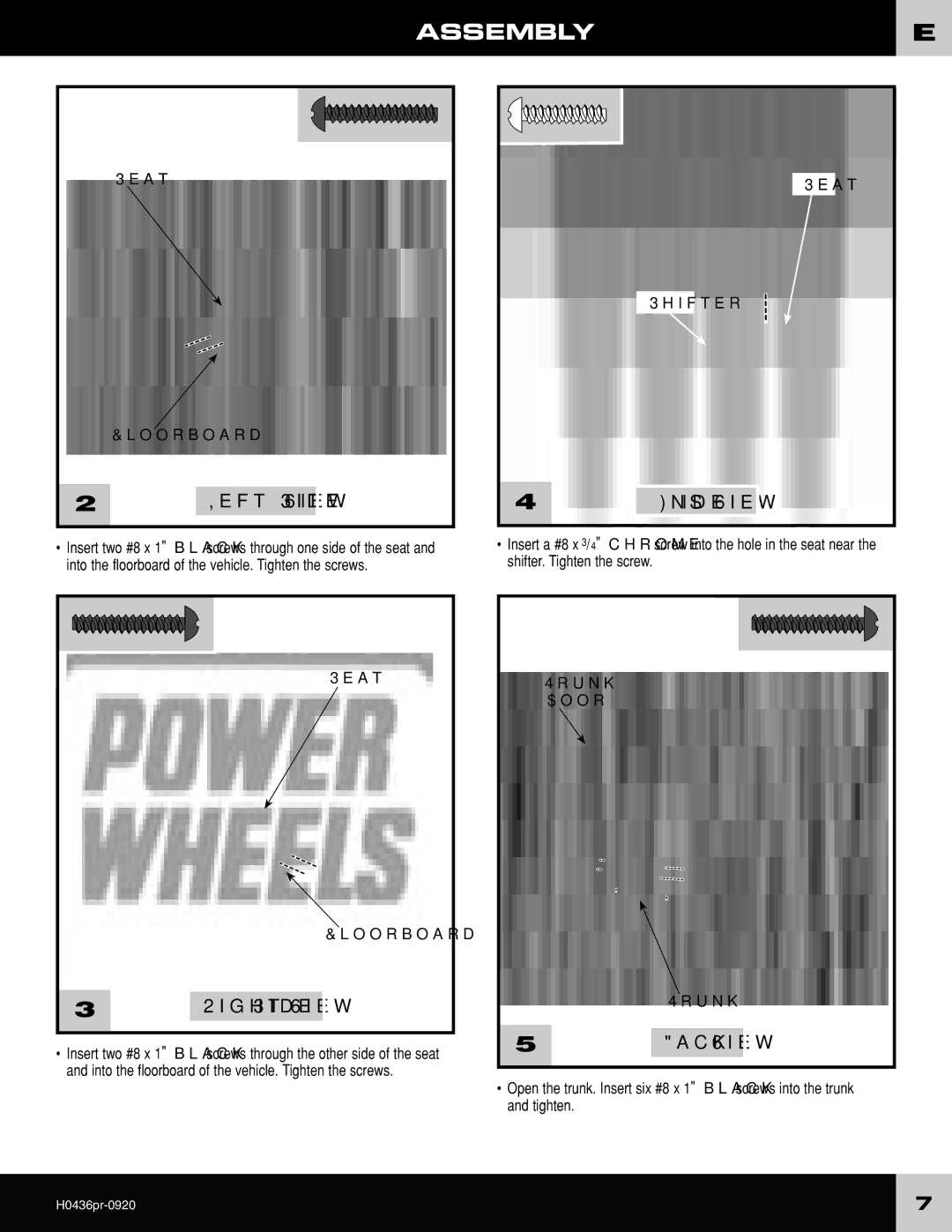 Fisher-Price H0436 owner manual Assemblye, Inside View, Seat Shifter Floorboard, Trunk 