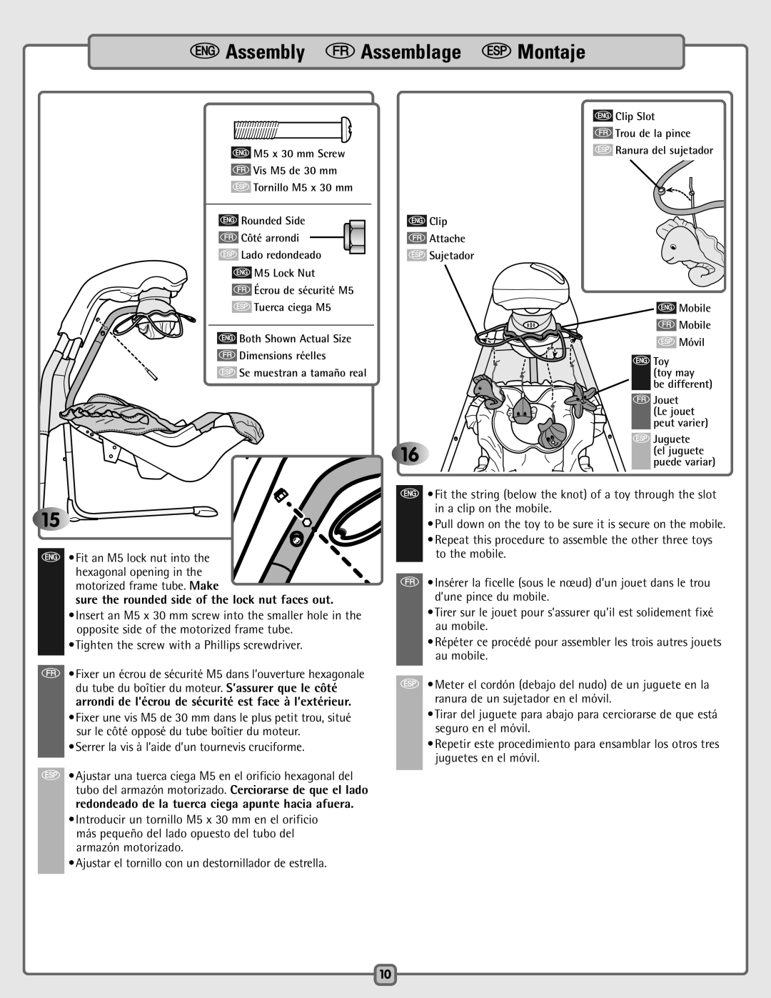 Fisher-Price H0795 instruction sheet Sure the rounded side of the lock nut faces out 