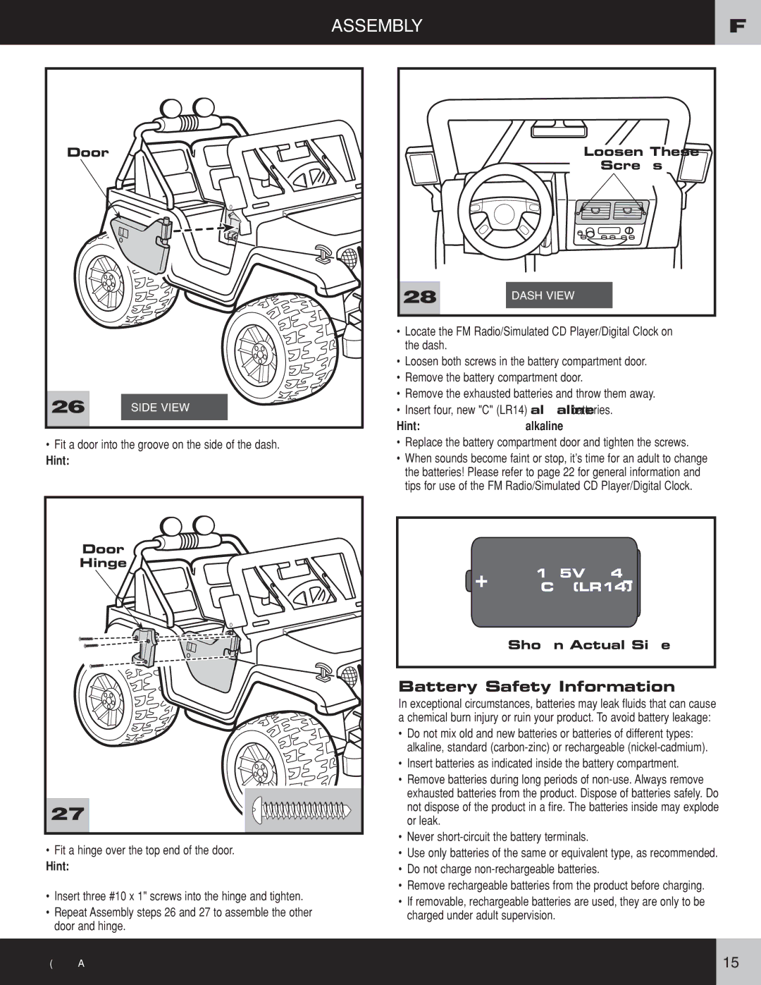 Fisher-Price H3427 owner manual Door, Shown Actual Size 