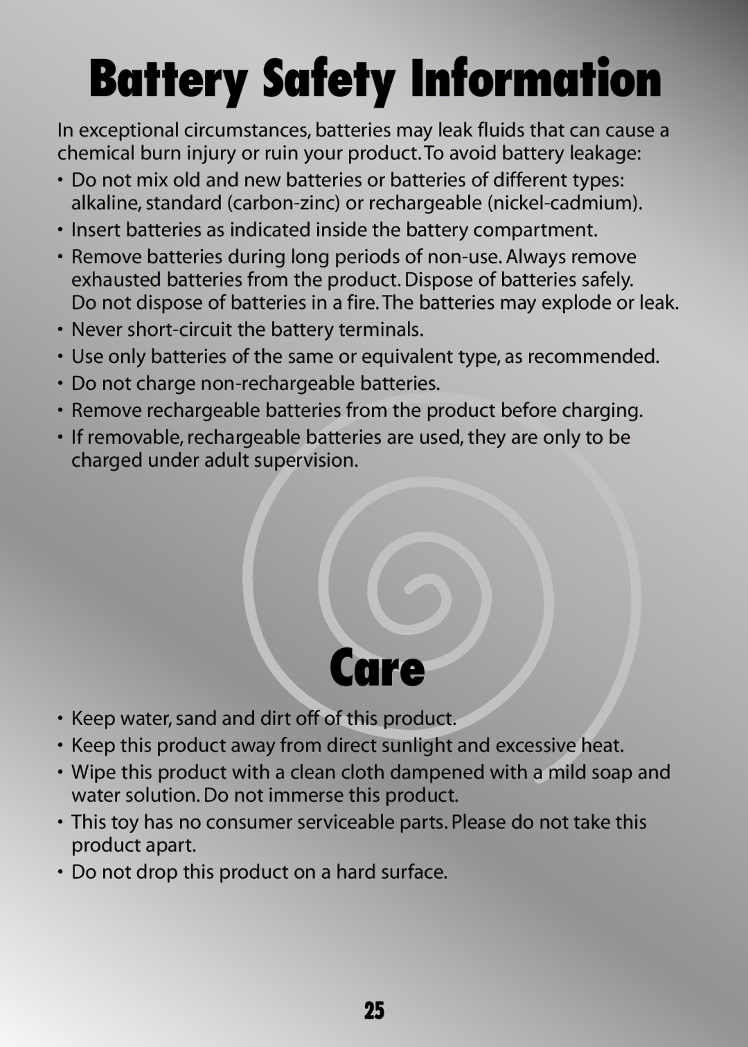 Fisher-Price H4651 owner manual Battery Safety Information 