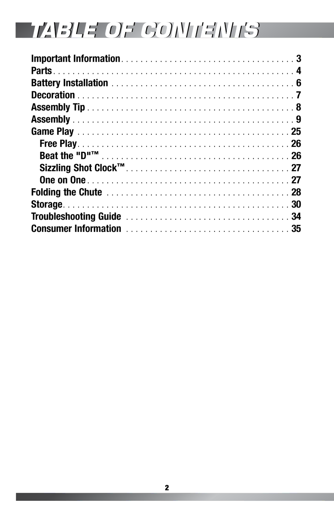 Fisher-Price H4685 owner manual Table of Contents 