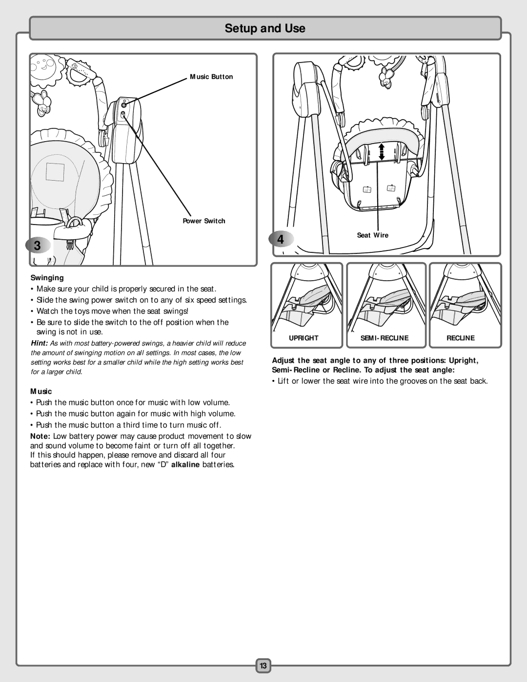 Fisher-Price H4792 manual Swinging, Music 