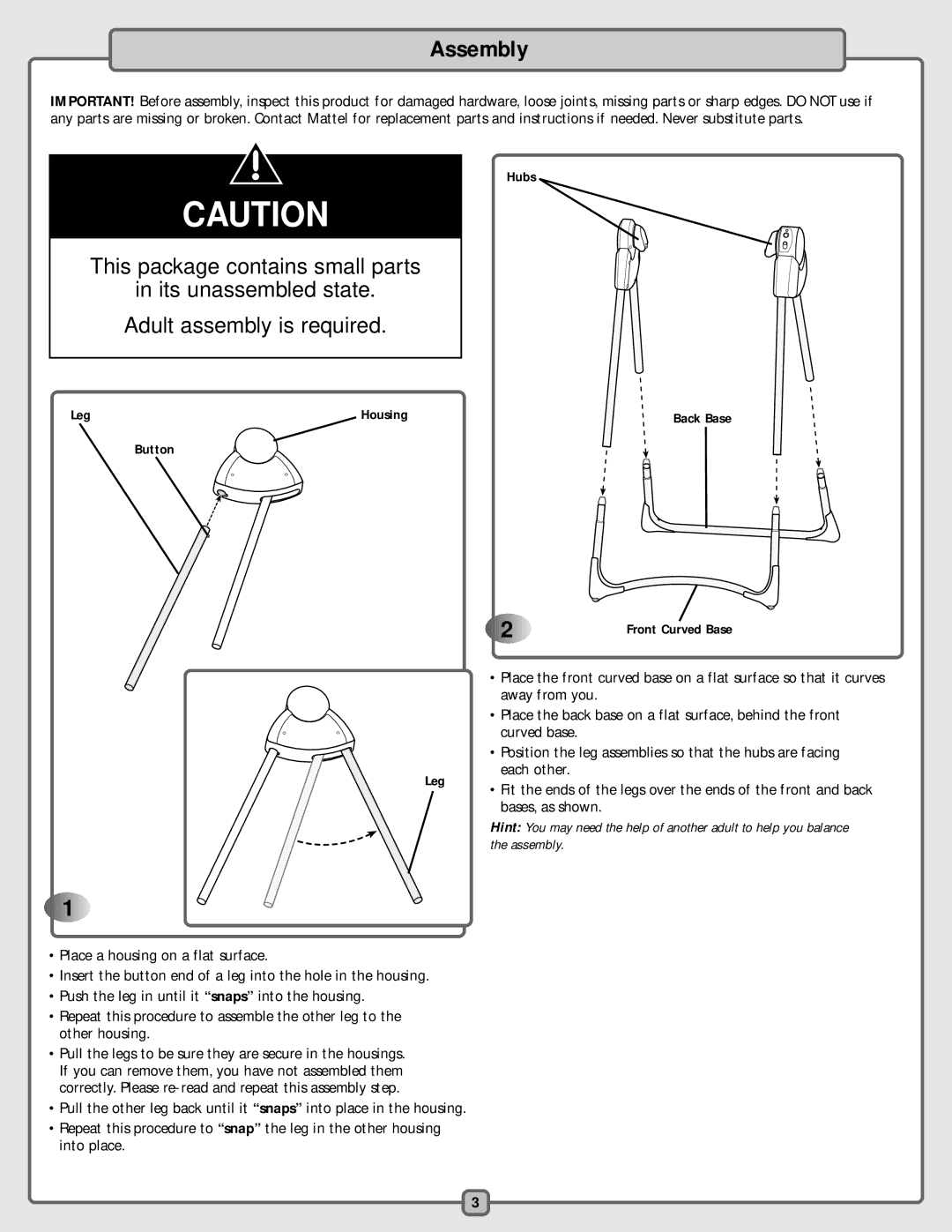 Fisher-Price H4792 manual Assembly 