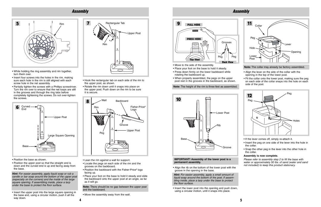 Fisher-Price 72408, H5556 instruction sheet Assembly 