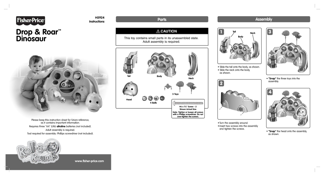 Fisher-Price H5924 instruction sheet Drop & Roar Dinosaur, Parts 