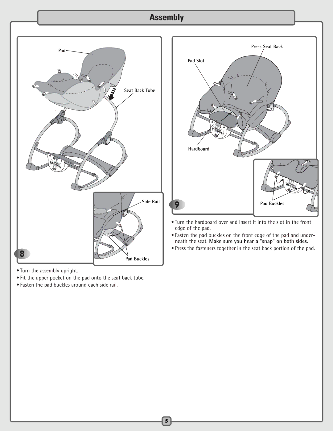 Fisher-Price H5985 manual Pad Seat Back Tube Side Rail Pad Buckles 