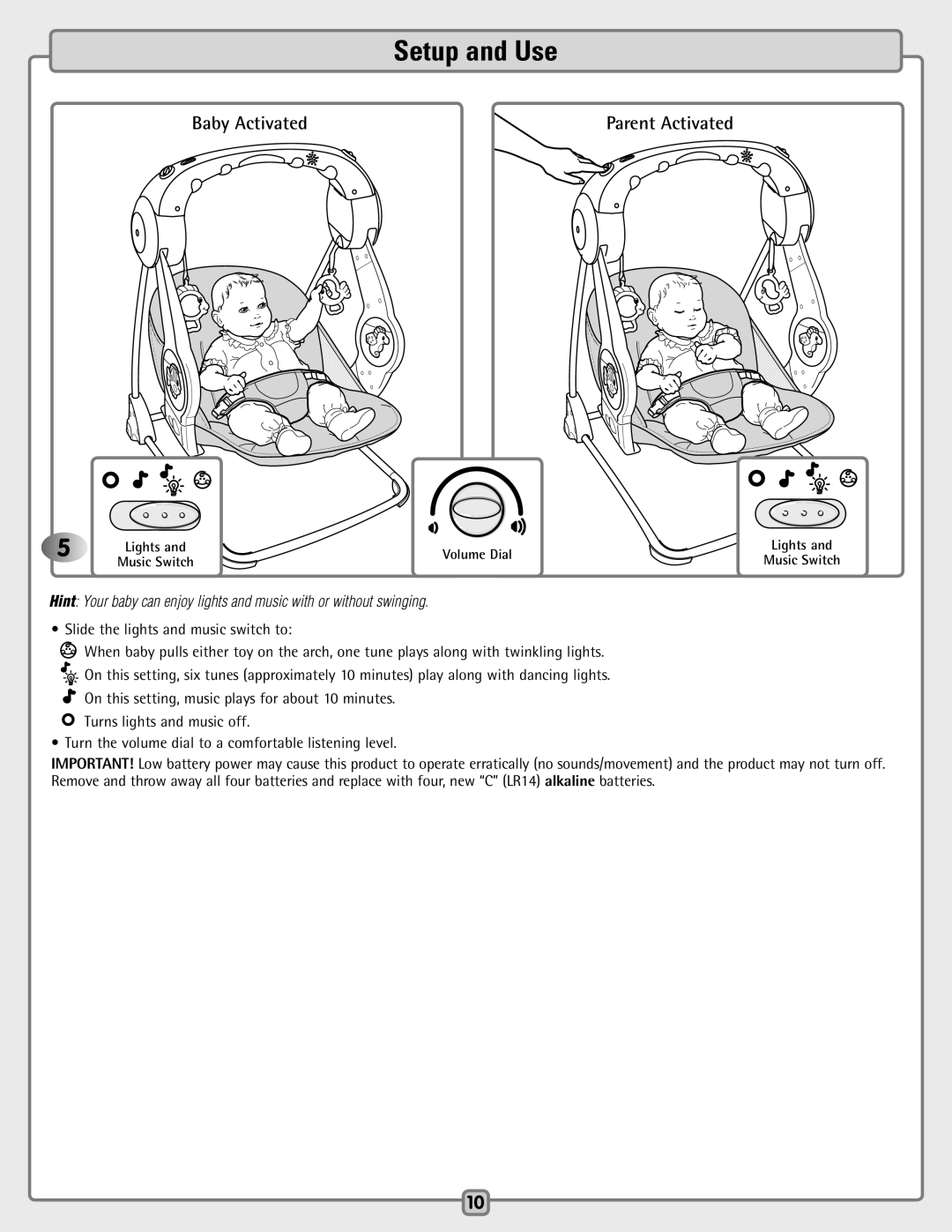 Fisher-Price H7181 manual Baby Activated, Parent Activated 