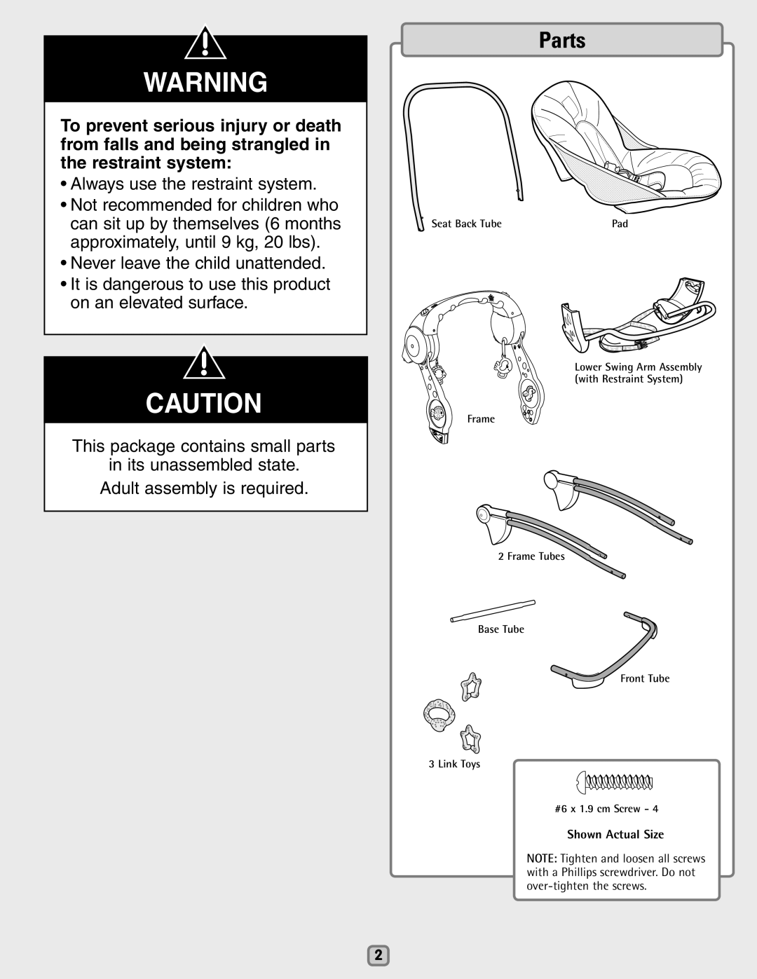 Fisher-Price H7181 manual Parts, Shown Actual Size 