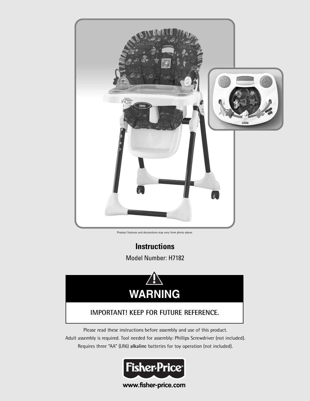 Fisher-Price H7182 manual Instructions, IMPORTANT! Keep for Future Reference 