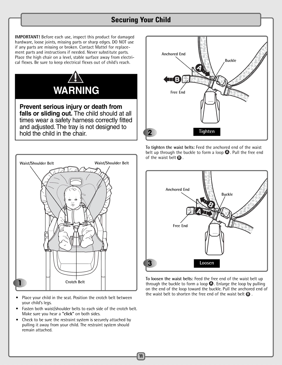 Fisher-Price H7182 manual Securing Your Child, 3Loosen 