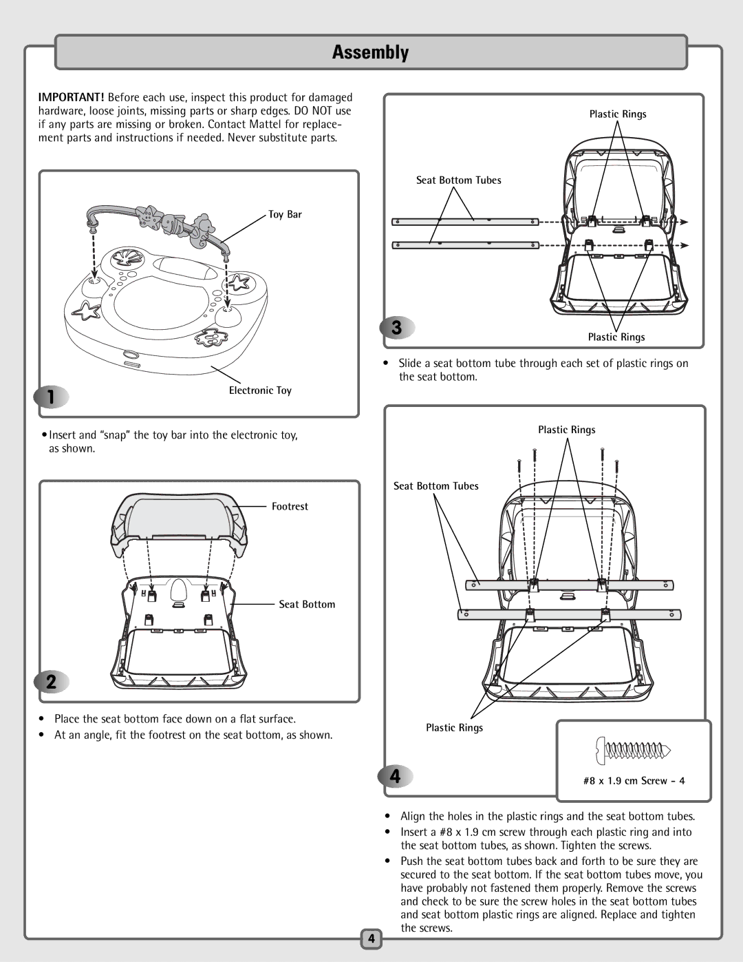 Fisher-Price H7182 manual Assembly 