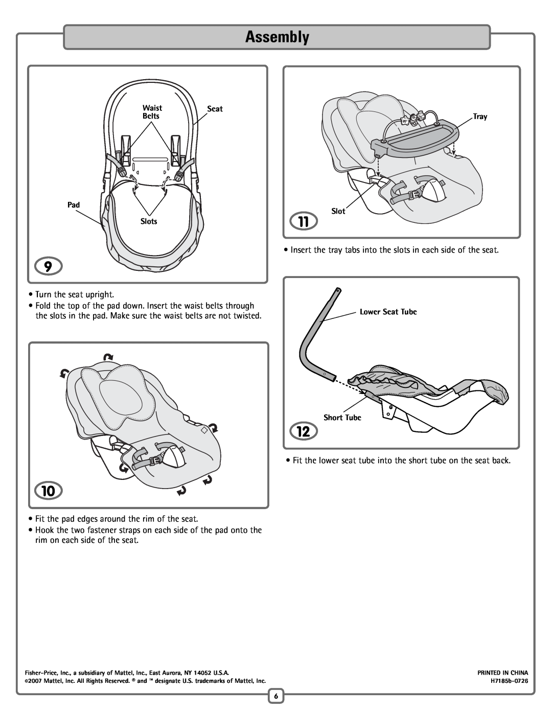 Fisher-Price H7185 manual Assembly, Turn the seat upright 