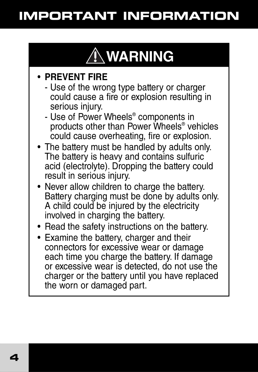 Fisher-Price H7456, J1717 important safety instructions Prevent Fire 