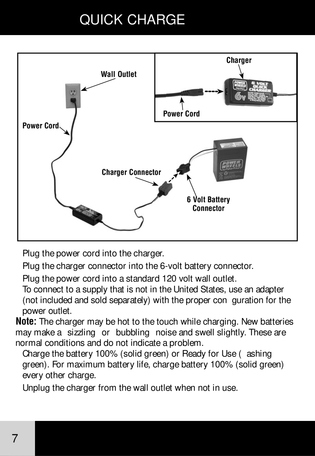 Fisher-Price J1717, H7456 important safety instructions Quick Charge 