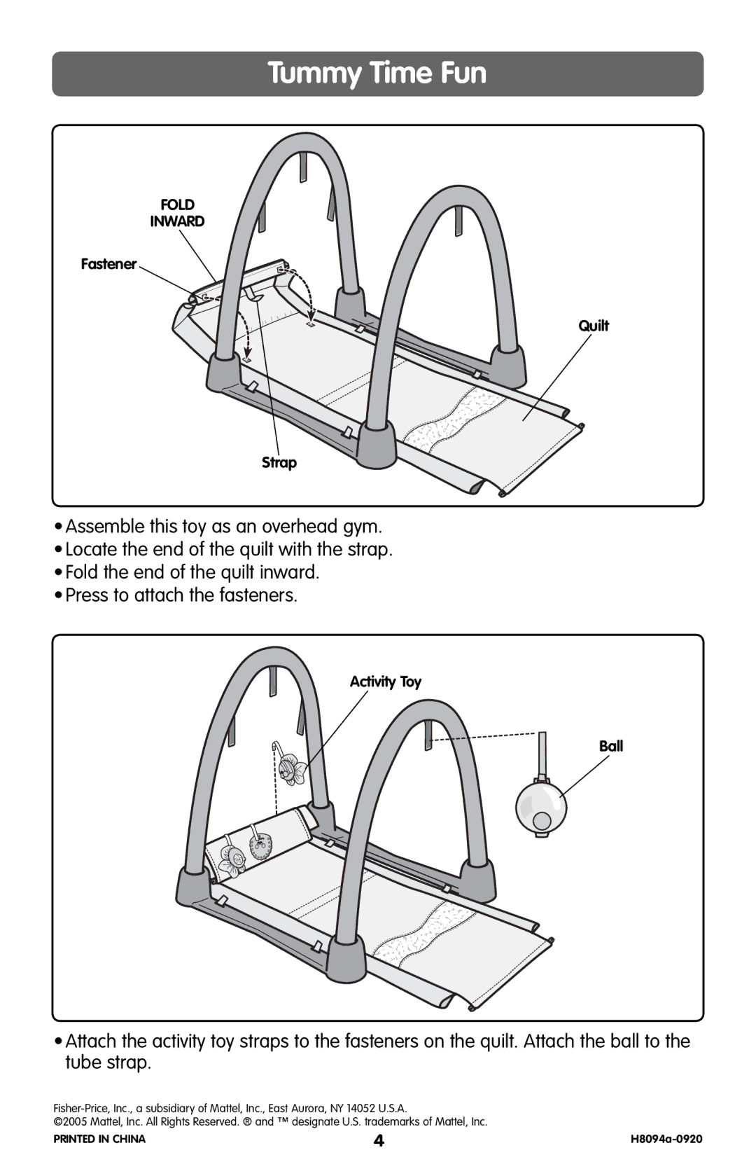 Fisher-Price H8094 instruction sheet Tummy Time Fun 