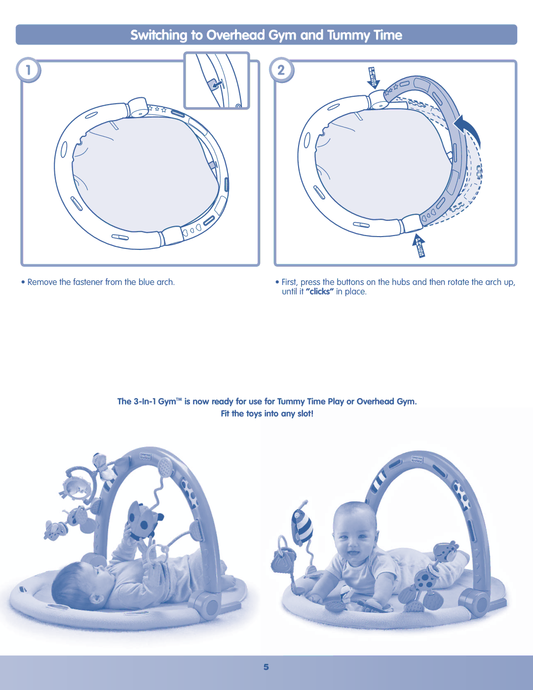 Fisher-Price H8096 instruction sheet Switching to Overhead Gym and Tummy Time 