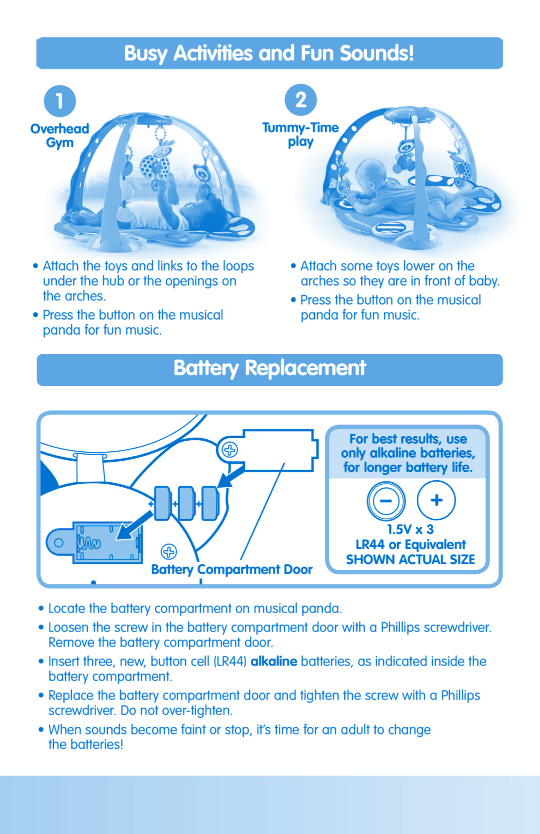 Fisher-Price H8268 instruction sheet Battery Replacement, Busy Activities and Fun Sounds, For best results, use 