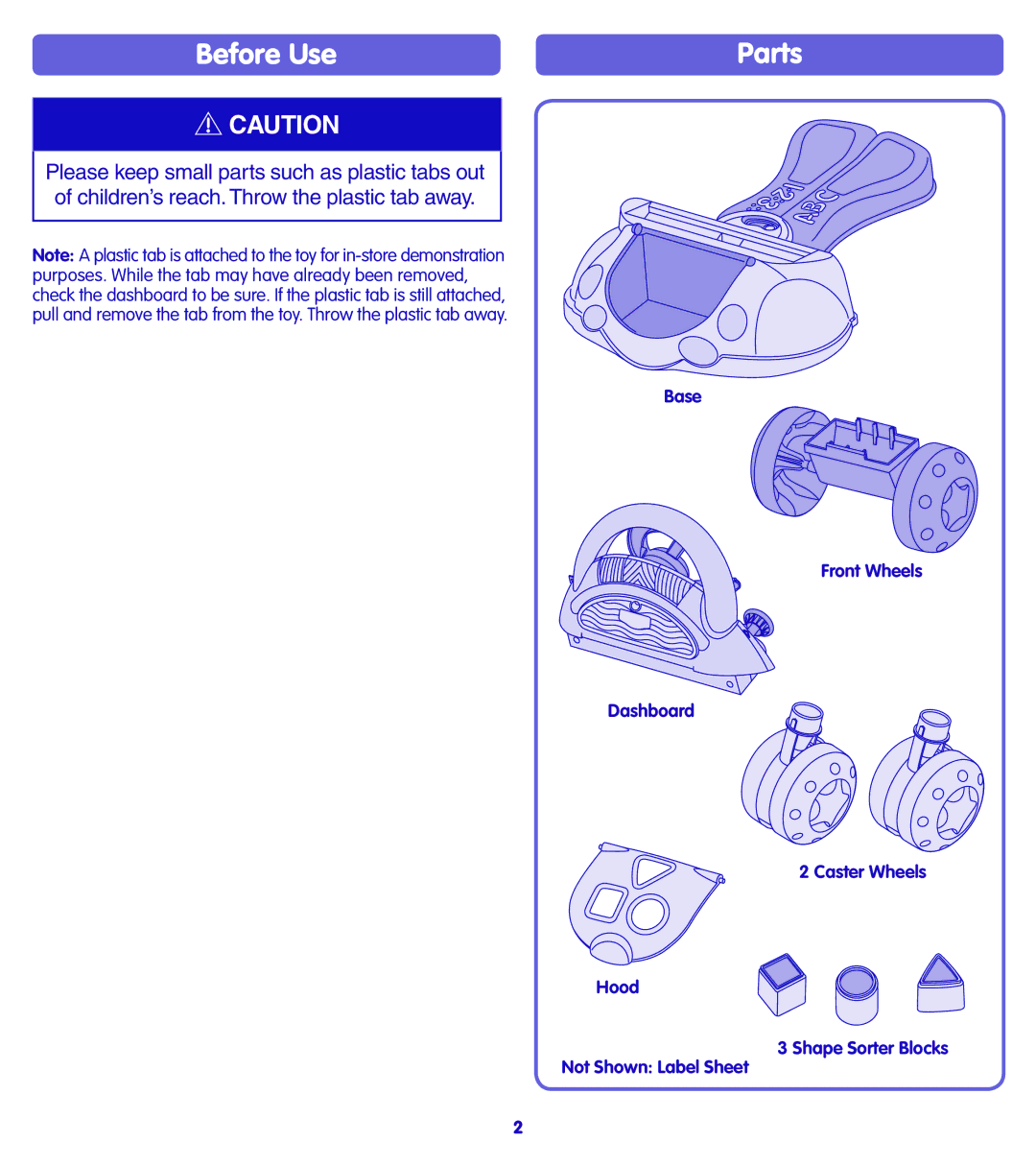 Fisher-Price H8589 instruction sheet Before Use, Parts 