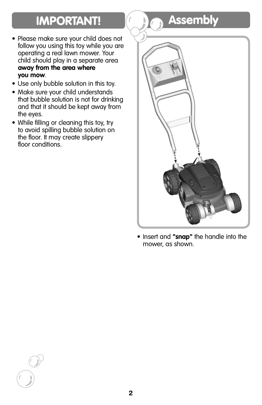 Fisher-Price H8910 instruction sheet IMPORTANT! Assembly, You mow 