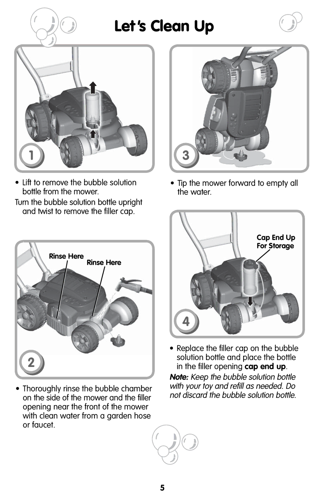 Fisher-Price H8910 instruction sheet Lets Clean Up, Cap End Up For Storage 