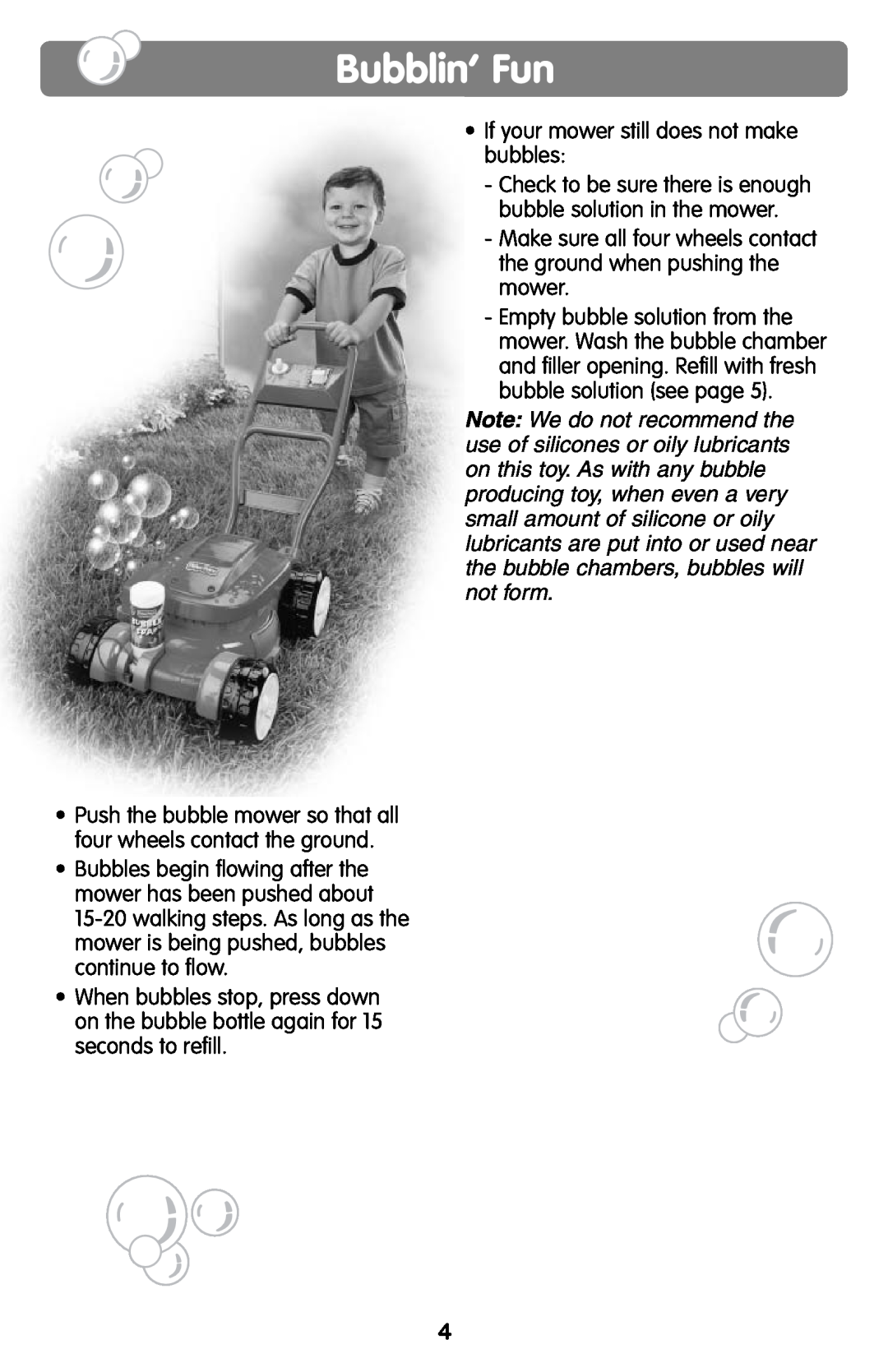 Fisher-Price H8910 instruction sheet Bubblin’ Fun, If your mower still does not make bubbles 