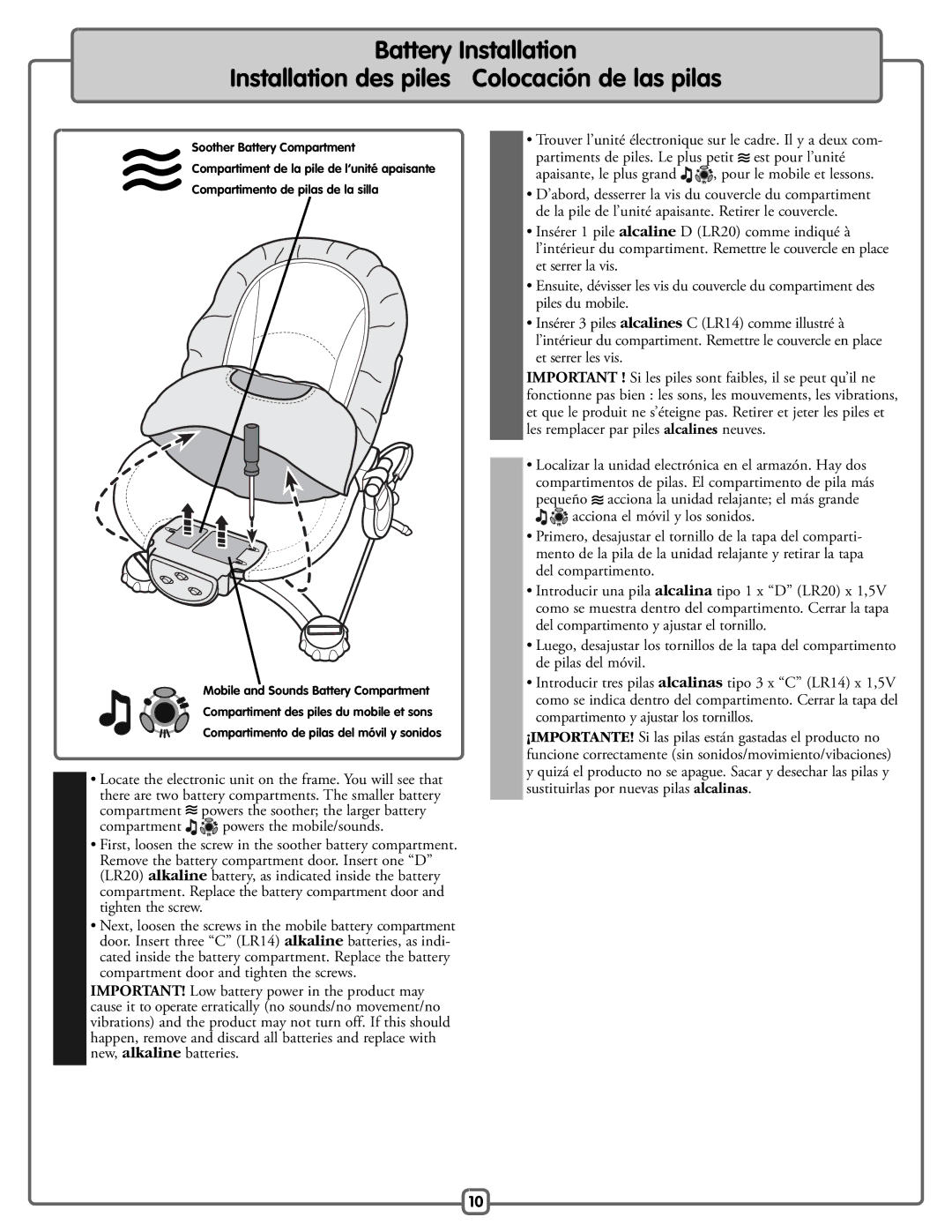 Fisher-Price H9479 manual Powers the mobile/sounds 