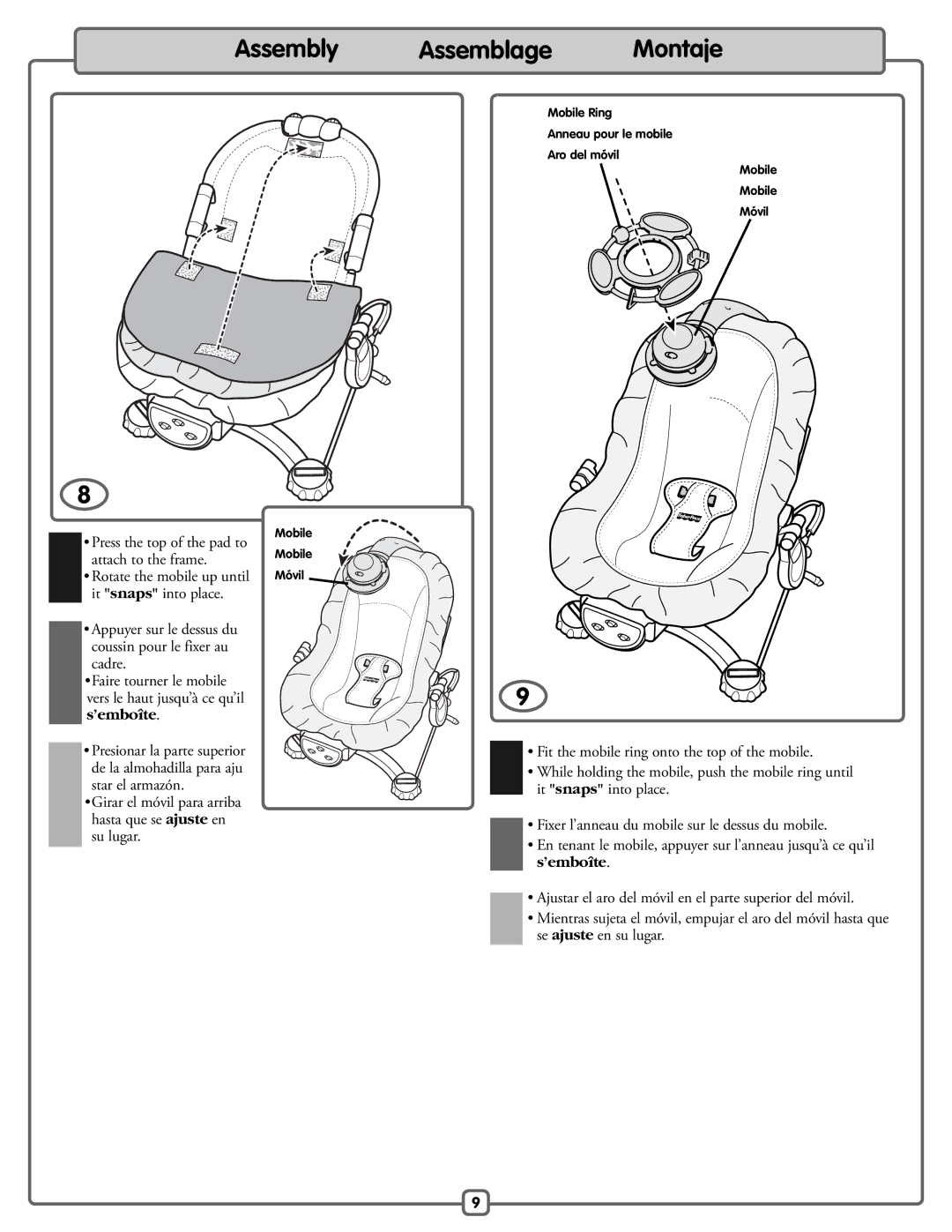 Fisher-Price H9479 manual Assembly, Assemblage Montaje 