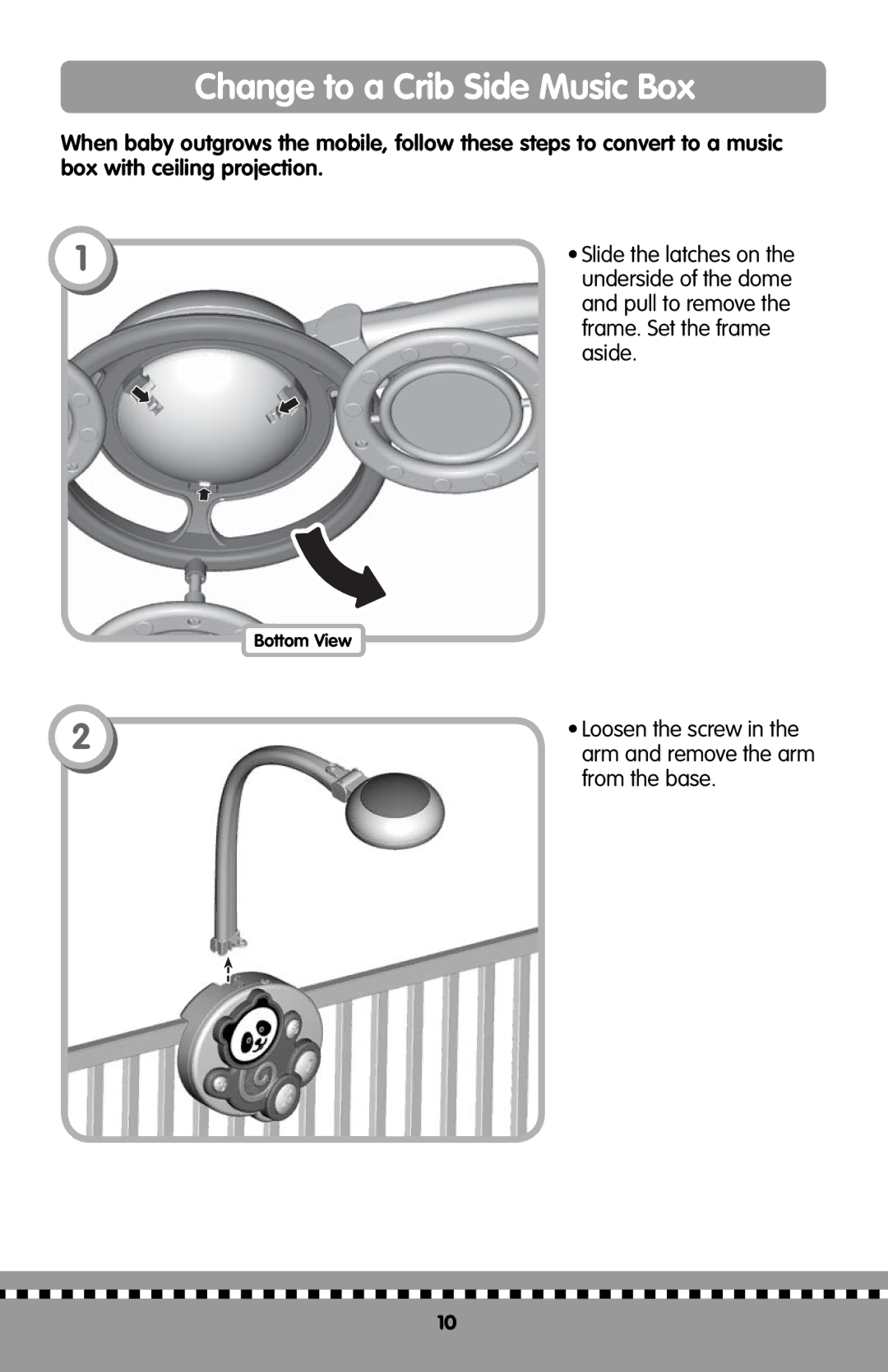 Fisher-Price H9998 instruction sheet Change to a Crib Side Music Box, Loosen the screw 