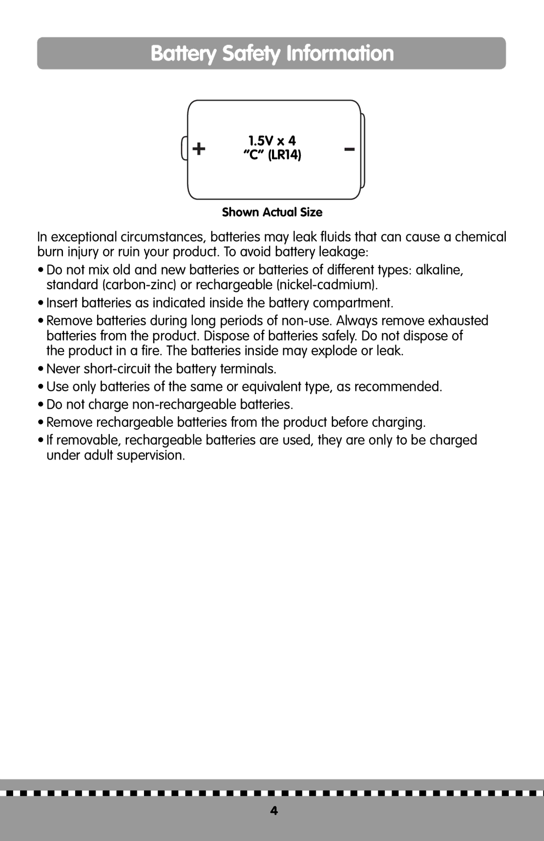 Fisher-Price H9998 instruction sheet Battery Safety Information, 5V x LR14 