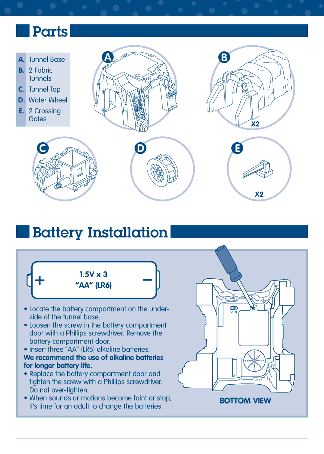 Fisher-Price J2527 manual Parts, Battery Installation 