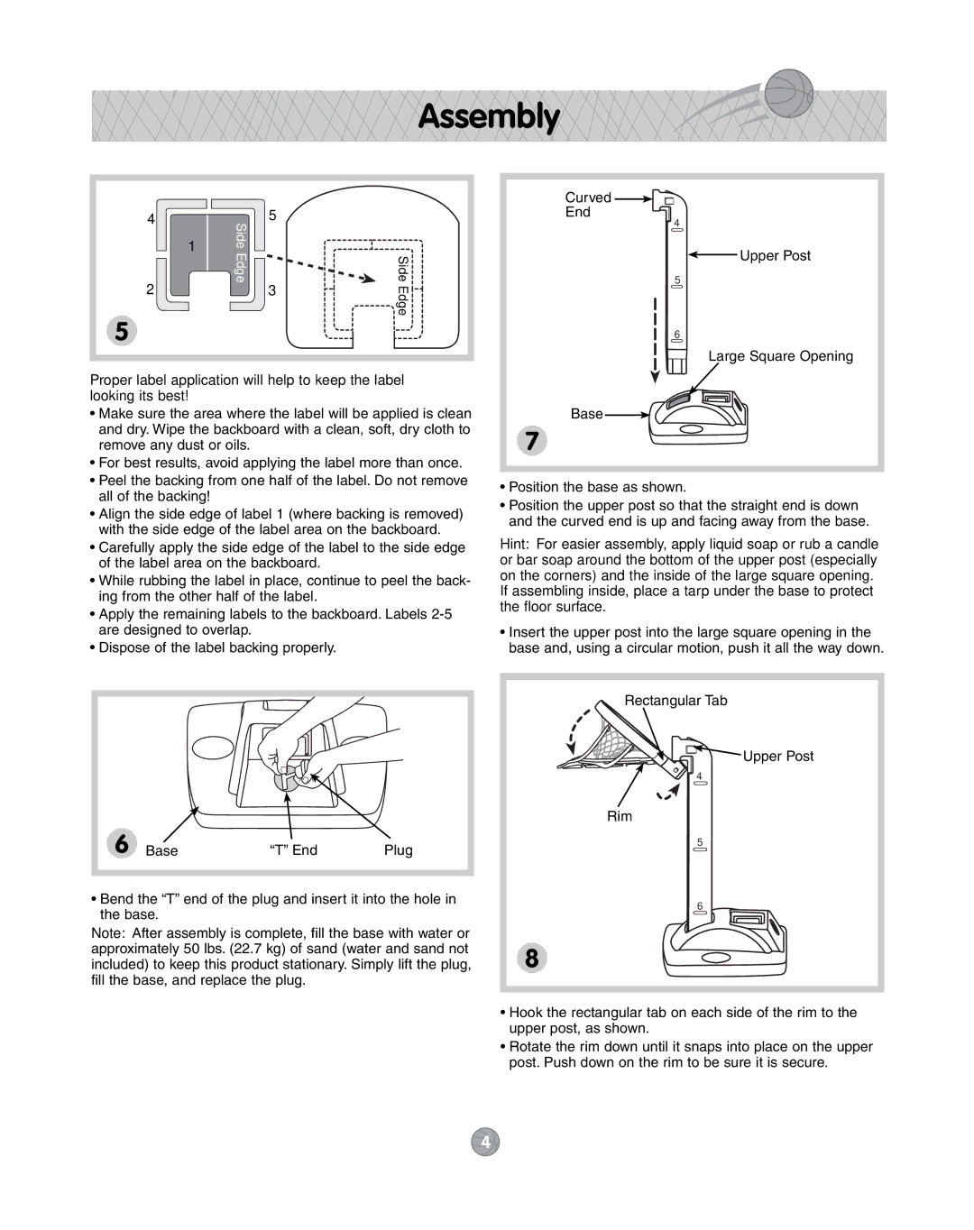 Fisher-Price J5970 instruction sheet Curved End Upper Post Large Square Opening 