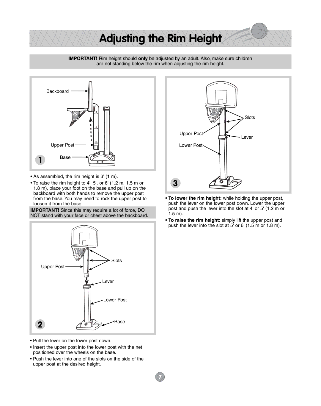 Fisher-Price J5970 instruction sheet Adjusting the Rim Height, Upper Post 