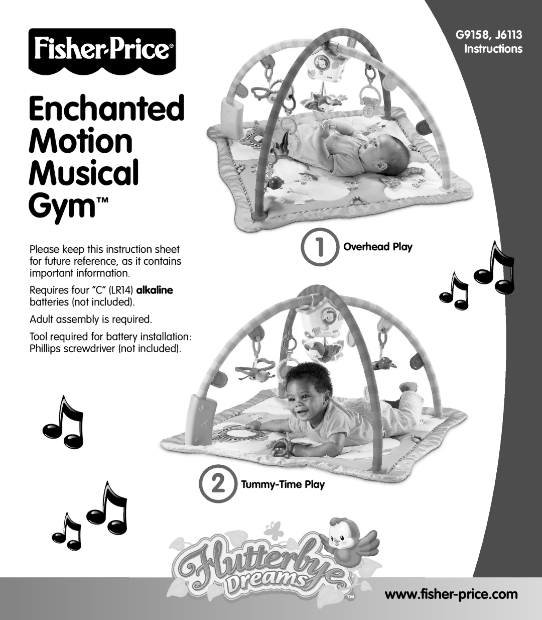 Fisher-Price G9158, J6113 instruction sheet Enchanted Motion Musical Gym, Tummy-Time Play 