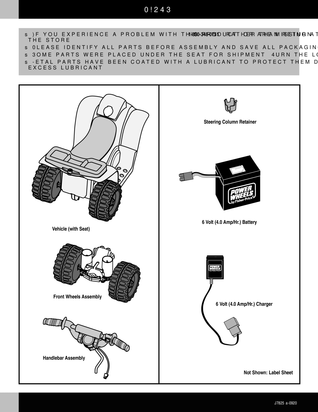 Fisher-Price J7825 owner manual Cparts, Steering Column Retainer 