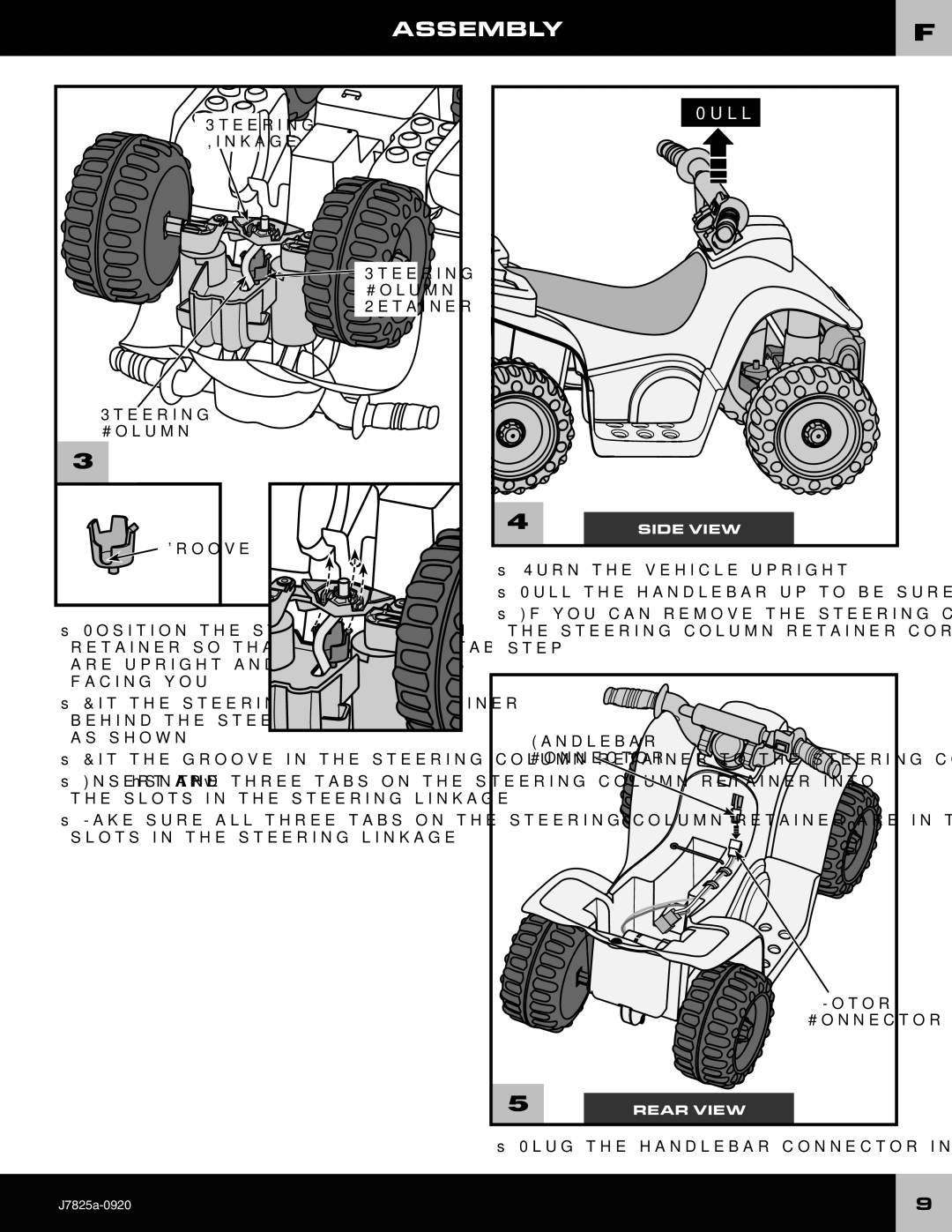 Fisher-Price J7825 owner manual Assemblyf, Steering Column Retainer Groove, Handlebar Connector 