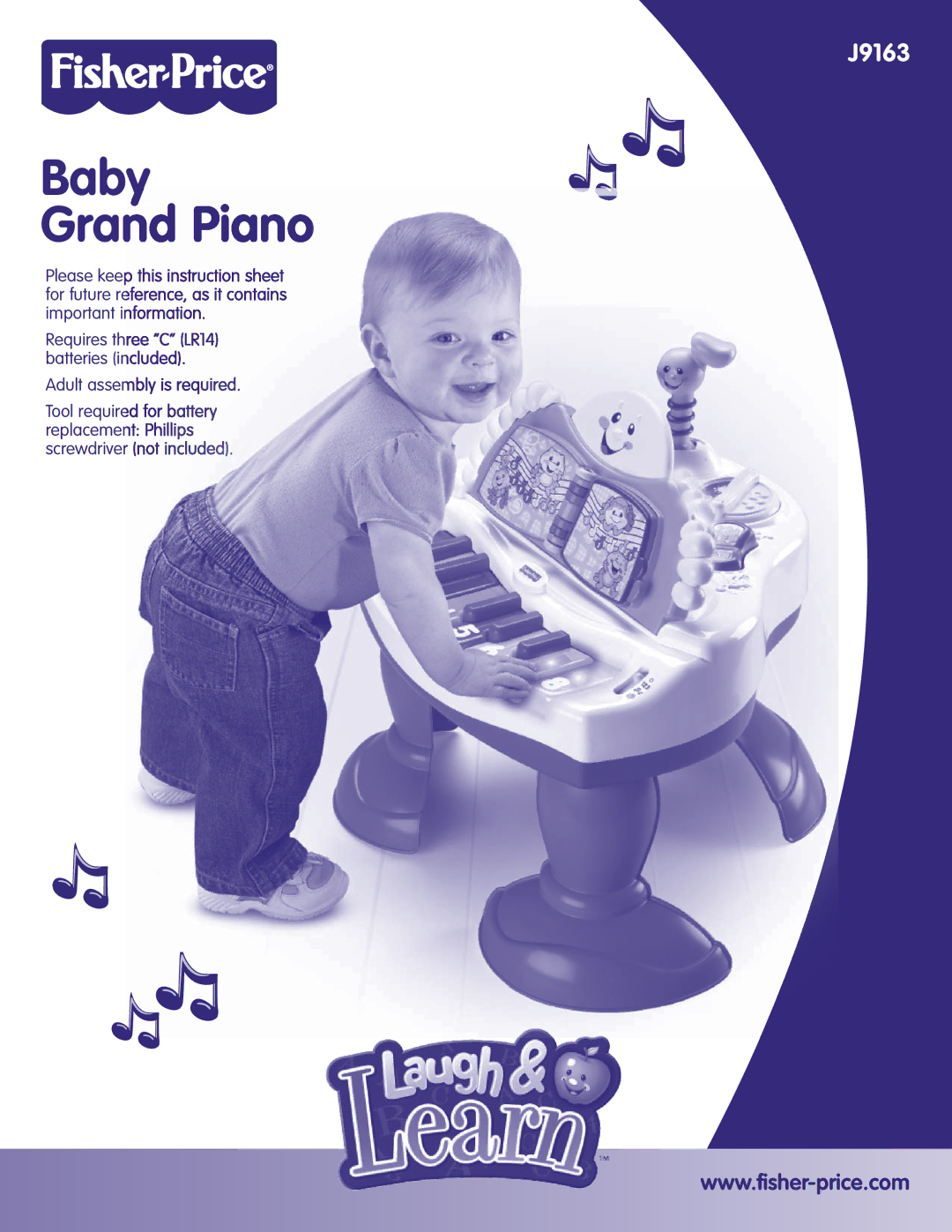 Fisher-Price J9163 instruction sheet Baby Grand Piano 