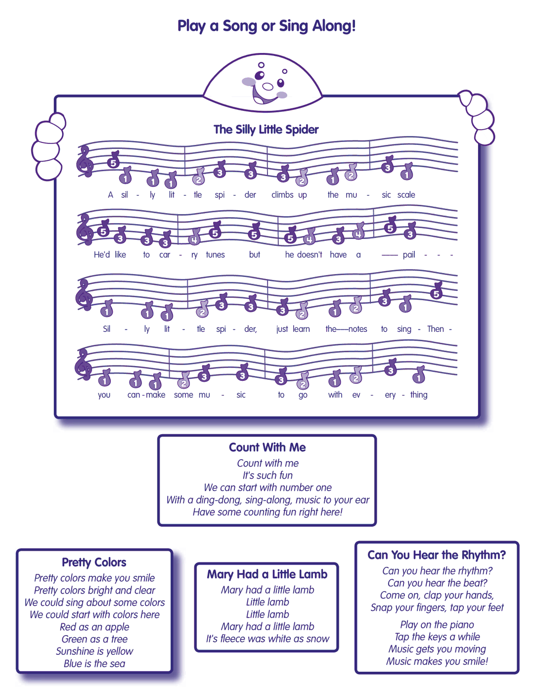 Fisher-Price J9163 instruction sheet Play a Song or Sing Along, Silly Little Spider 