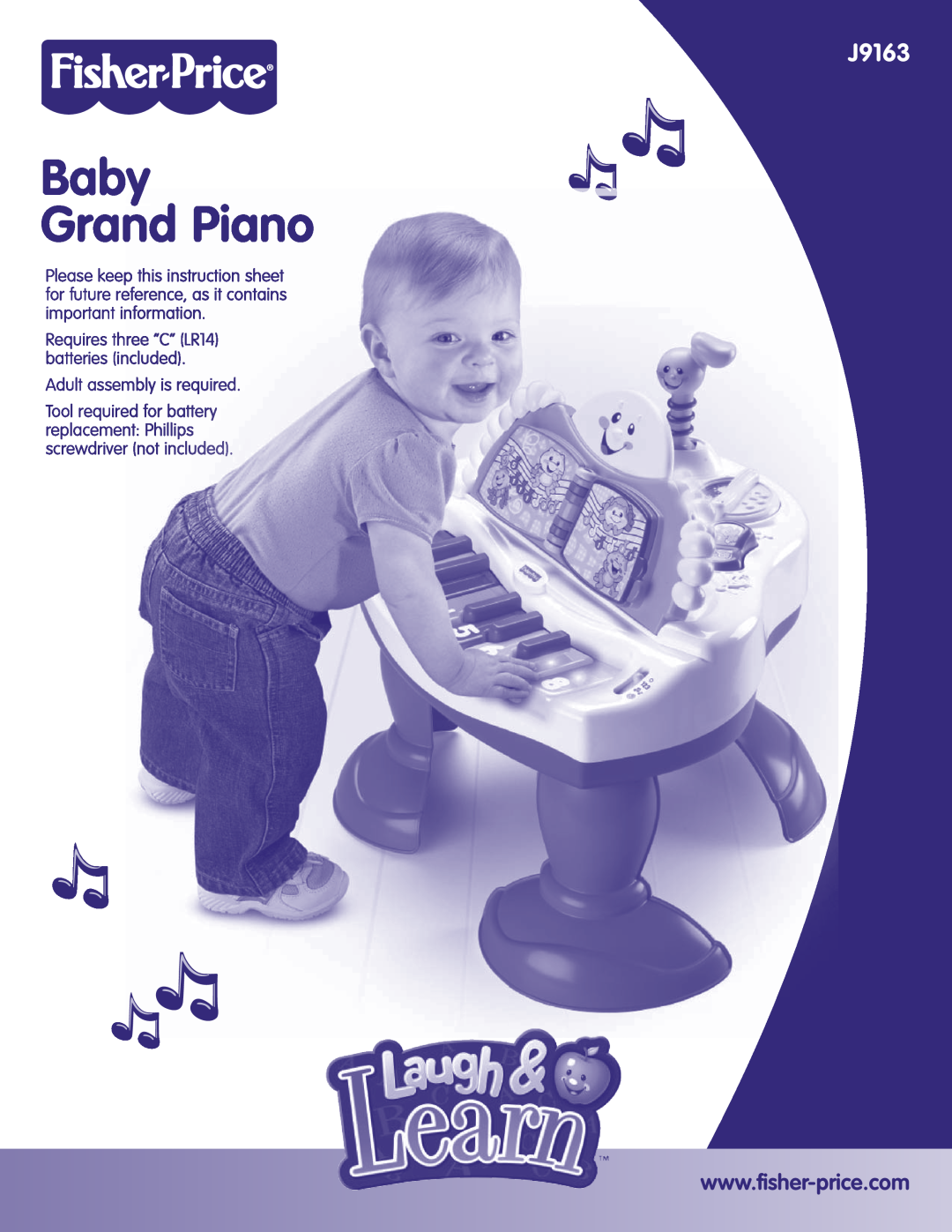 Fisher-Price J9163 instruction sheet Baby Grand Piano, Adult assembly is required 