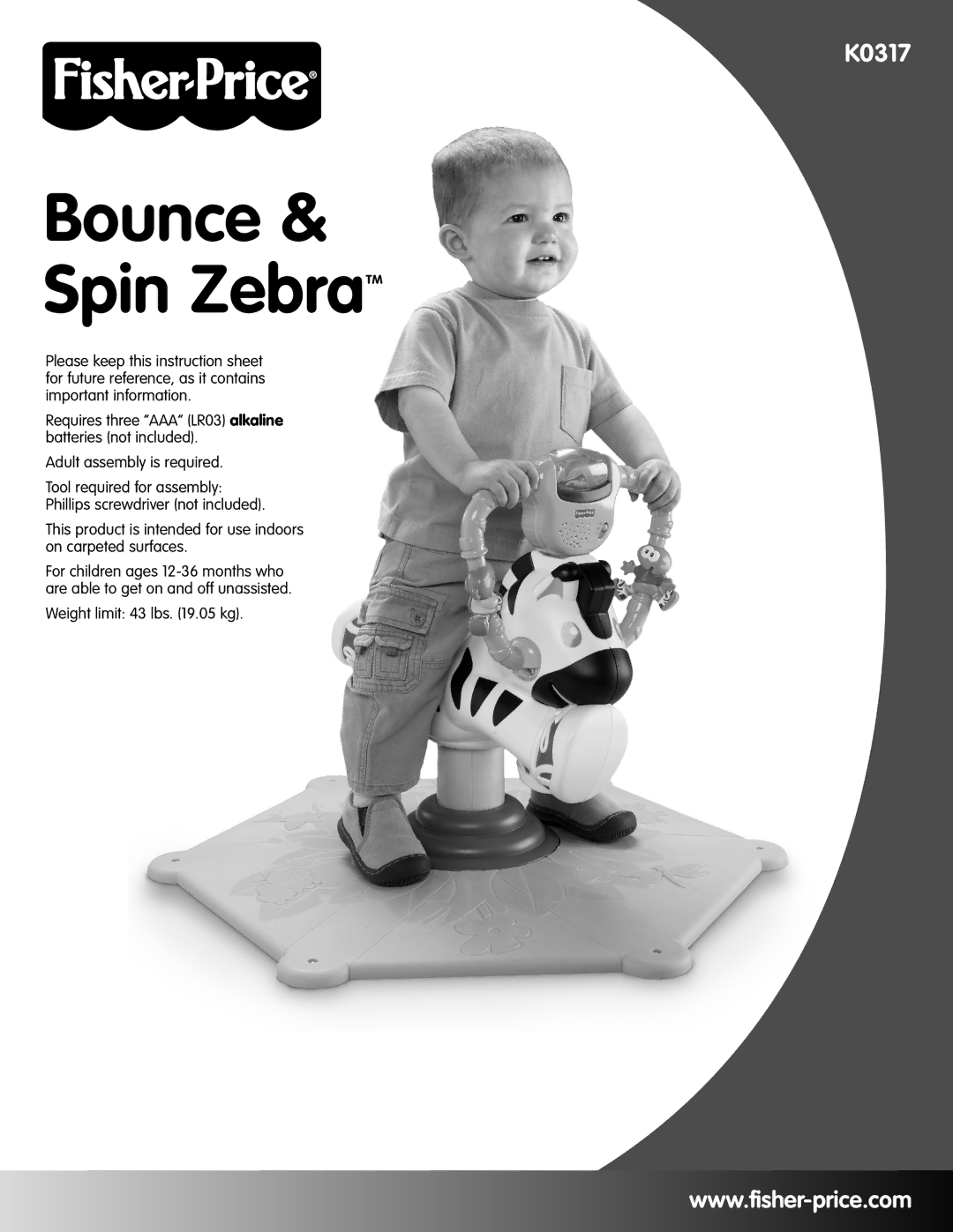 Fisher-Price K0317 instruction sheet Bounce & Spin ZebraTM 