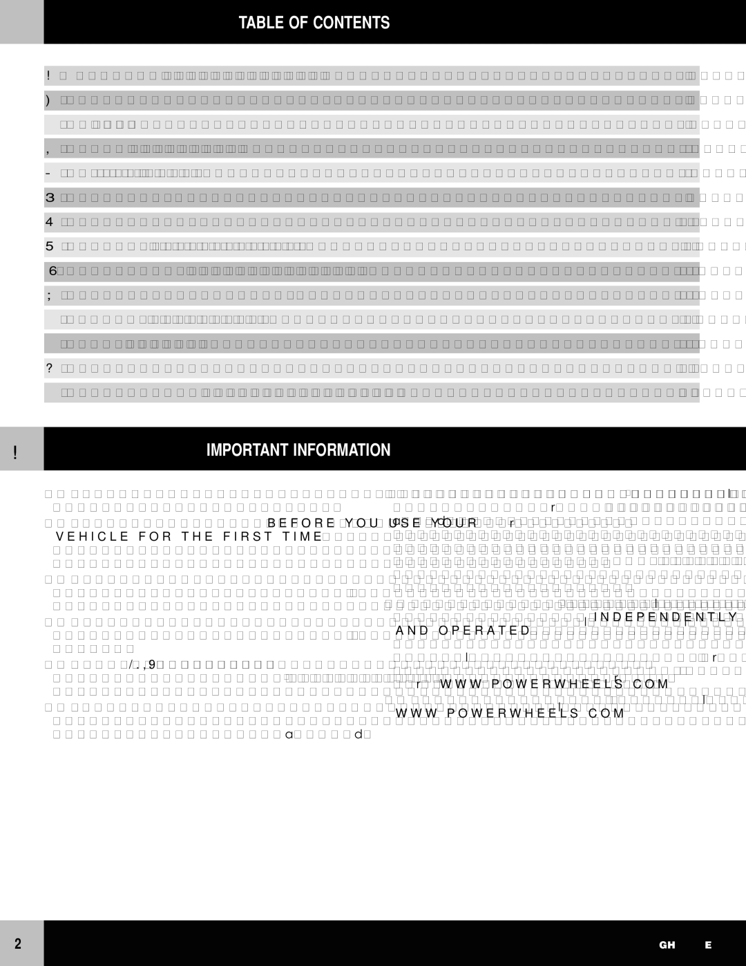 Fisher-Price K0451 owner manual Table of Contents, Important Information 