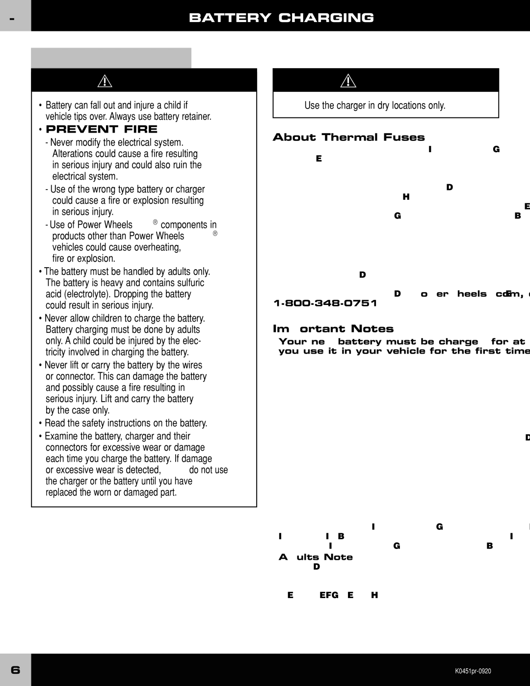 Fisher-Price K0451 owner manual Battery Charging, About Thermal Fuses 