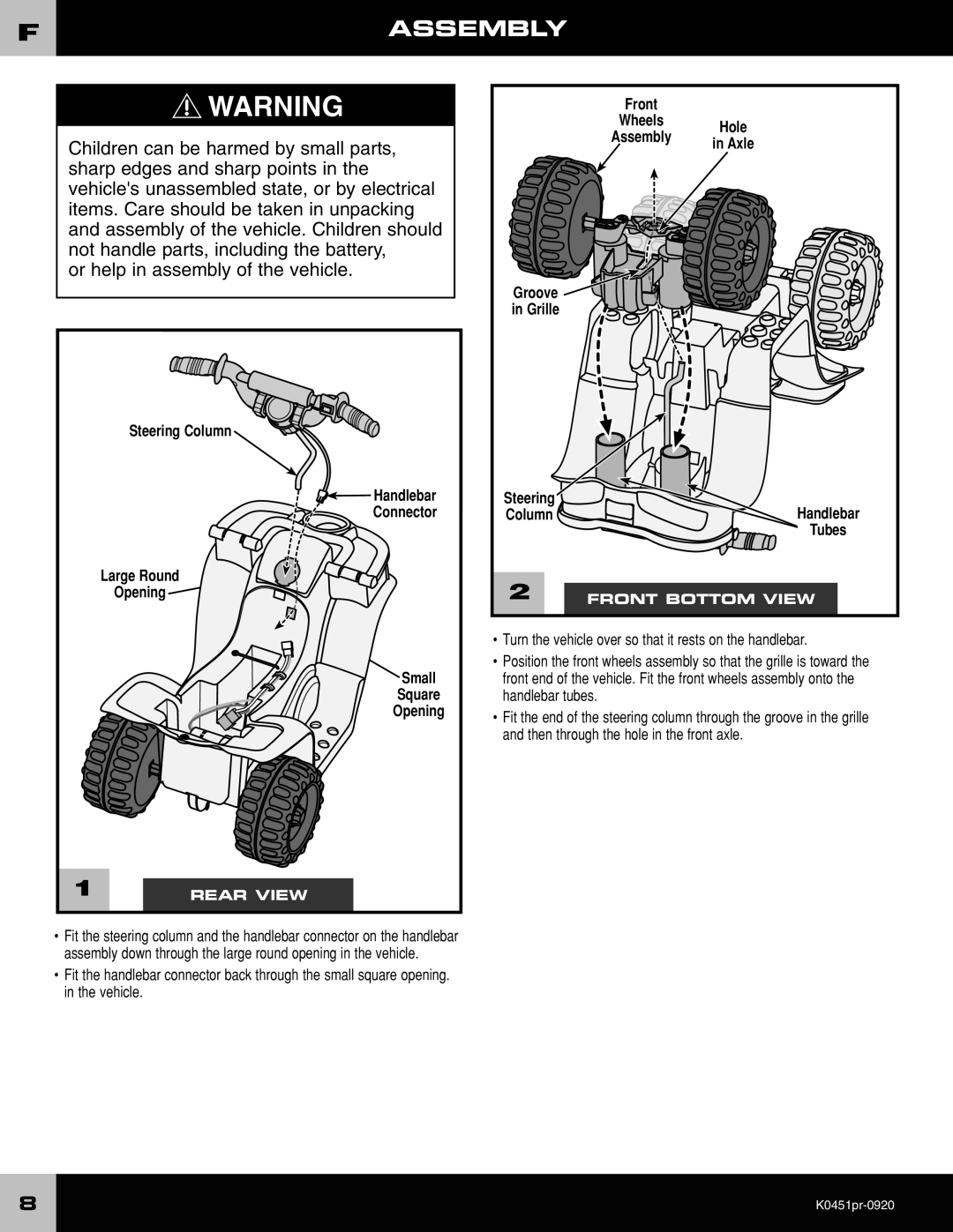 Fisher-Price K0451 owner manual Fassembly, Groove Grille Steering, Column 