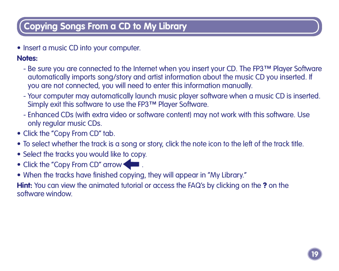 Fisher-Price K3420, K3680 manual Copying Songs From a CD to My Library 